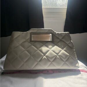 Quilted Cream Handheld Clutch Bag